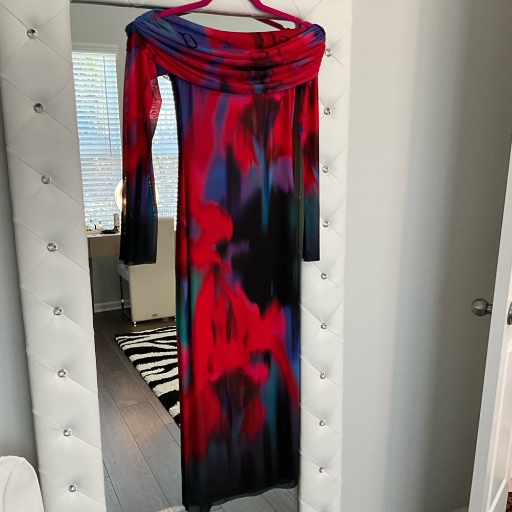 AFRM Vibrant Multicolor Off-Shoulder Dress